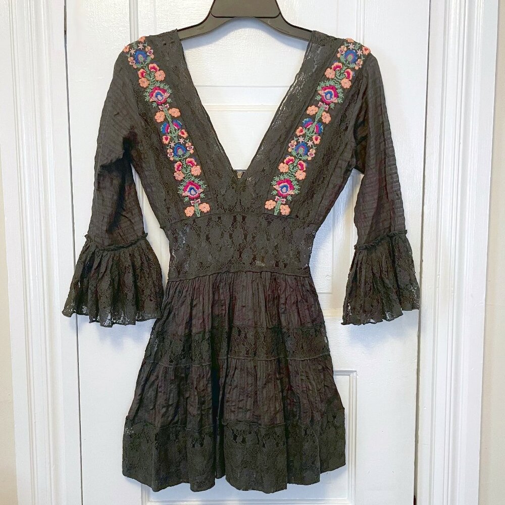 Stunning Free People FP One Lace Embroidered Mini Dress Size 0